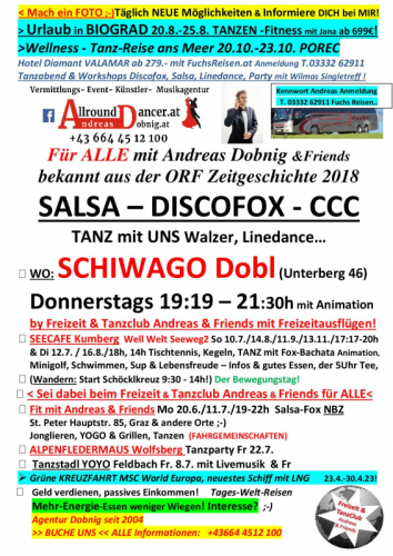 Schiwago Kreuzfahrt 2023 Biograd Porec Seecafe Yoyo 8.7. Alpen Fledermaus 22.7 werde AD usw.Juli22 Info 06644512100